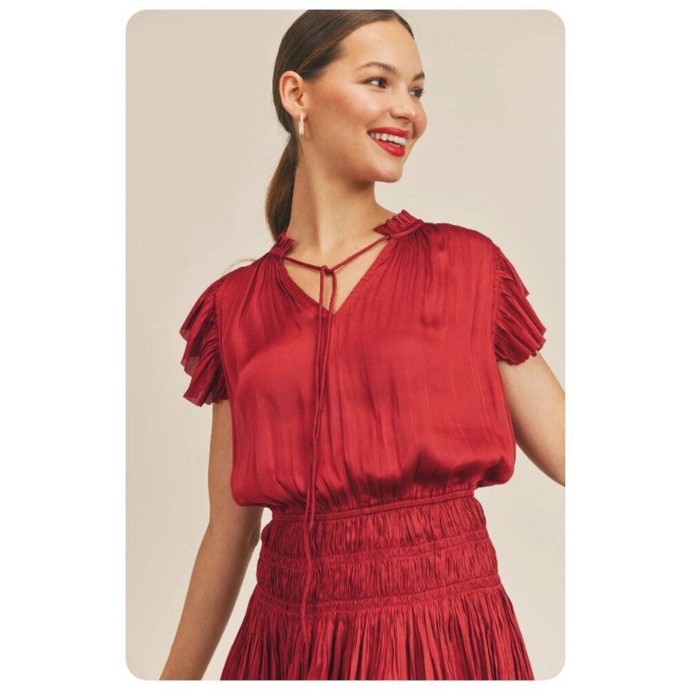 Reset Deep Red Gabrielle Satin Mini Dress sz L - Picture 4 of 12